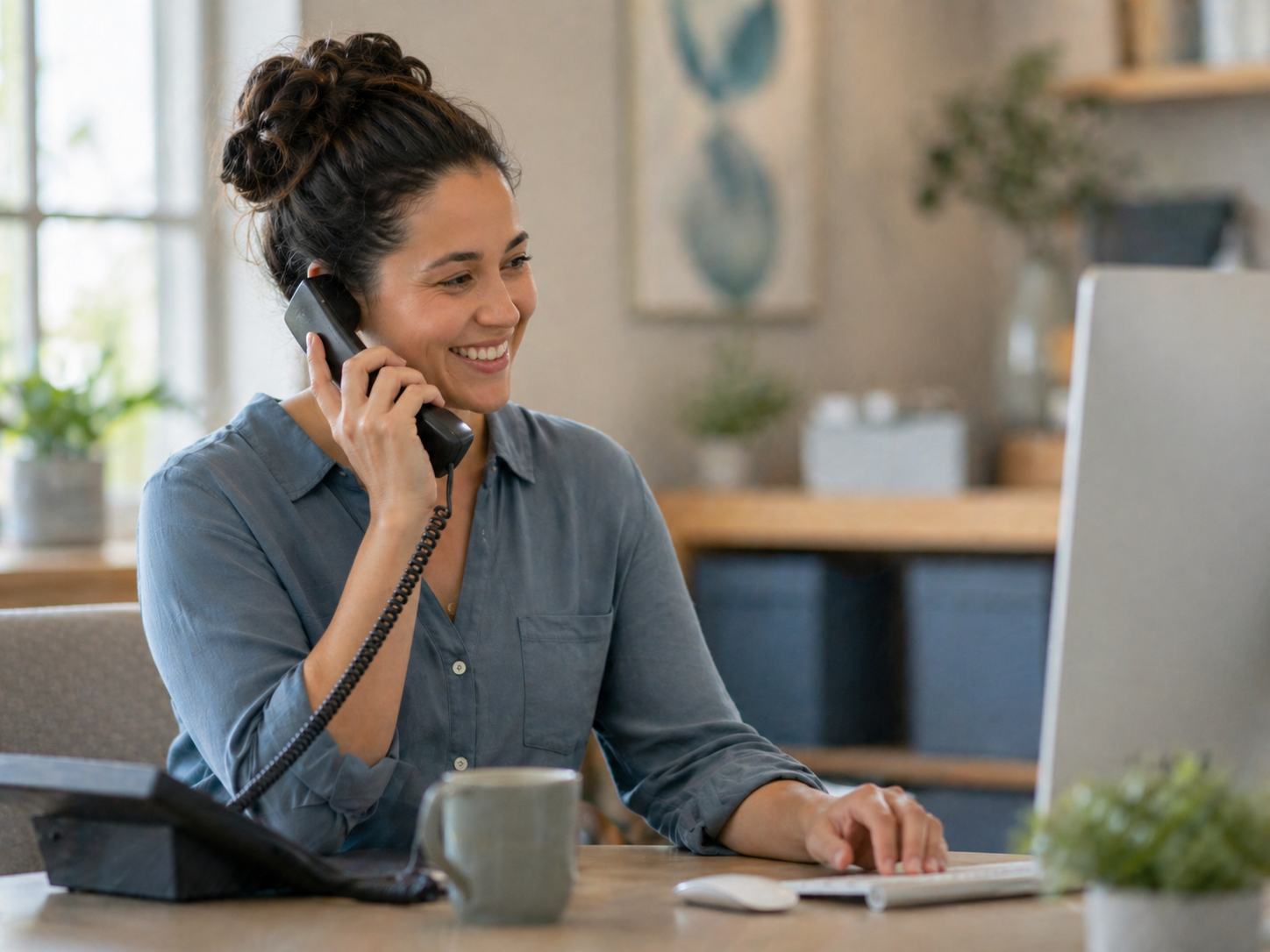 A support professional listening during a supportive conversation.